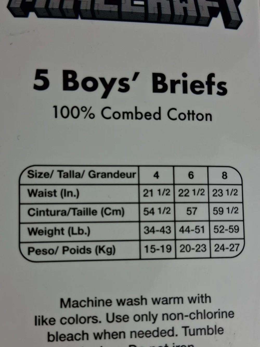 Boys Minecraft Briefs Size 8, 4 Pairs, NWOT